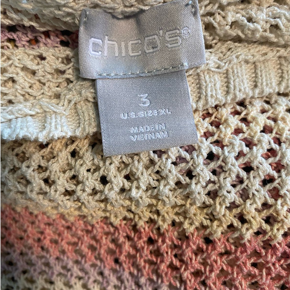 Chico’s Women's Cream Stripe Open Knit Long Sleeve Sweater - Picture 9 of 9